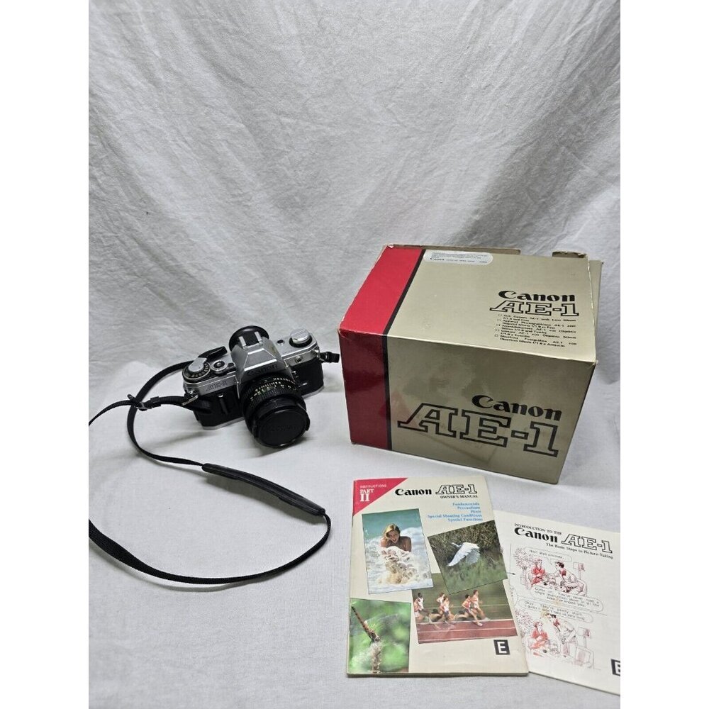 Canon AE-1 35mm Film Camera Canon 50mm Lens- NOT TESTED- With Box- READ